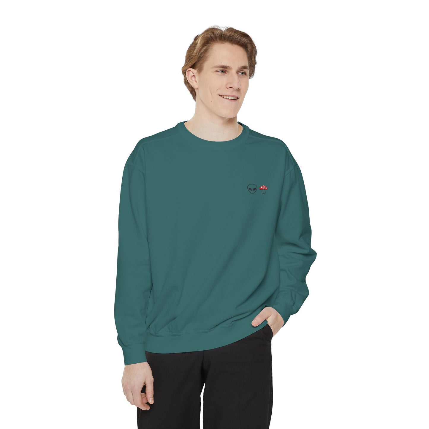 GnomeNebula™ Embroidered Alien & Mushroom Sweatshirt — Premium Minimal Streetwear