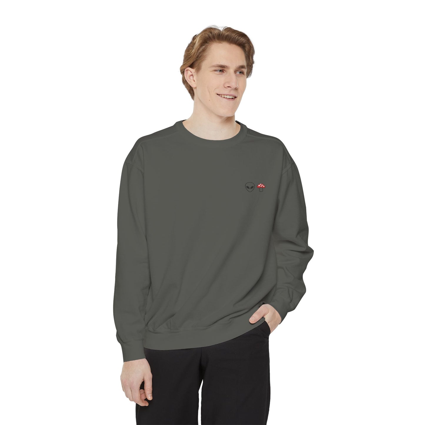 GnomeNebula™ Embroidered Alien & Mushroom Sweatshirt — Premium Minimal Streetwear