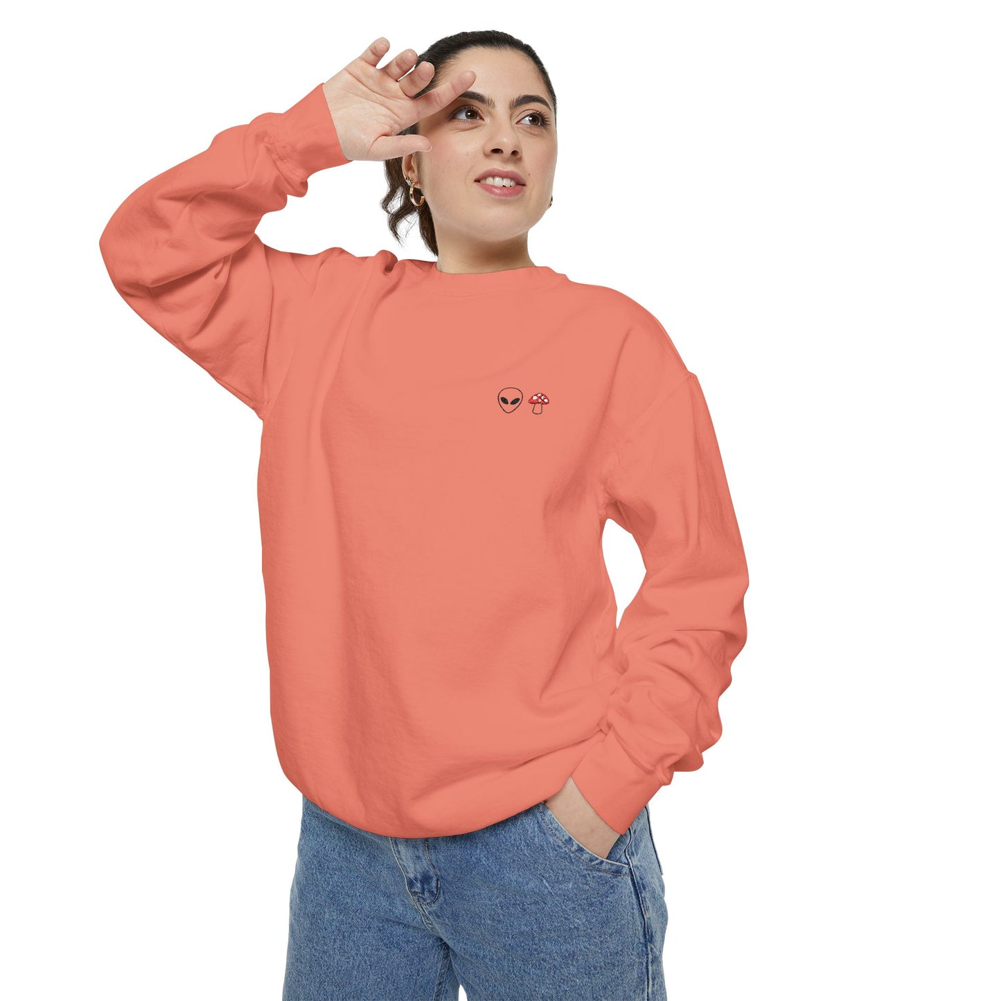 GnomeNebula™ Embroidered Alien & Mushroom Sweatshirt — Premium Minimal Streetwear