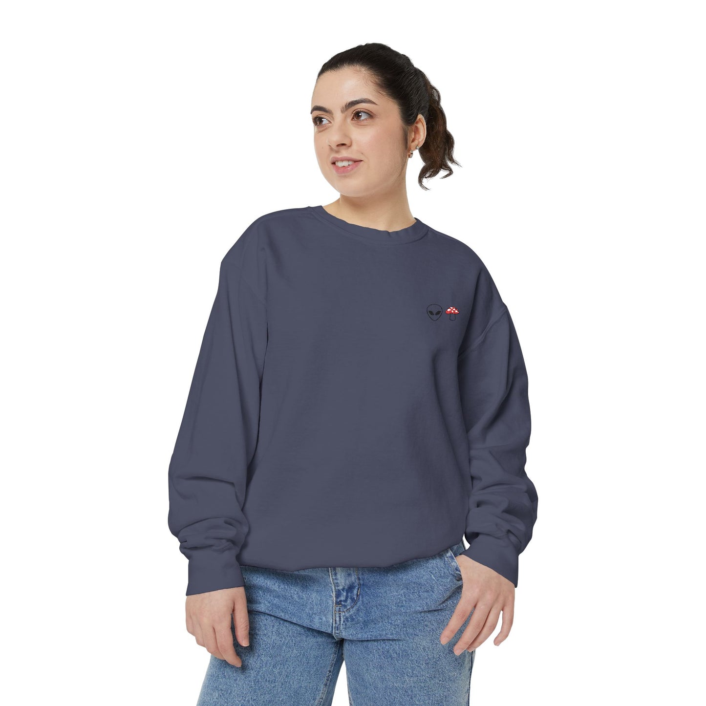 GnomeNebula™ Embroidered Alien & Mushroom Sweatshirt — Premium Minimal Streetwear