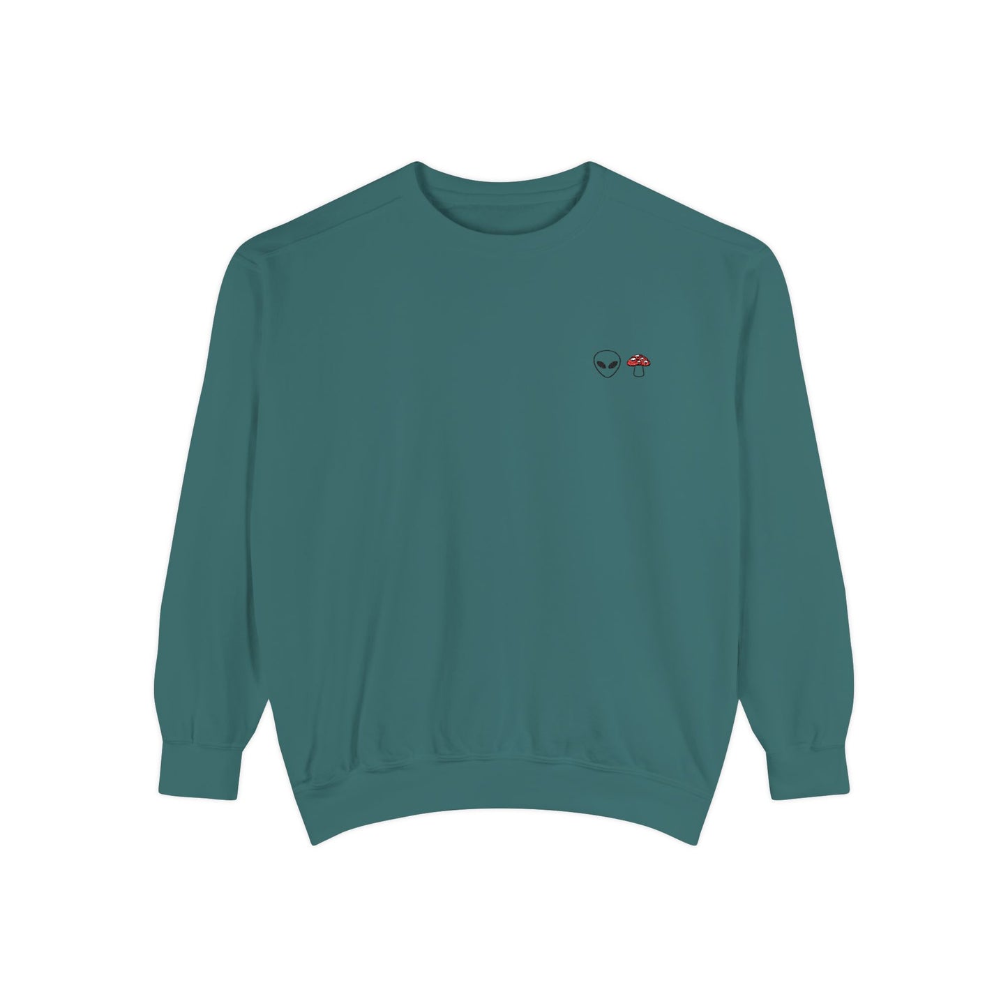 GnomeNebula™ Embroidered Alien & Mushroom Sweatshirt — Premium Minimal Streetwear