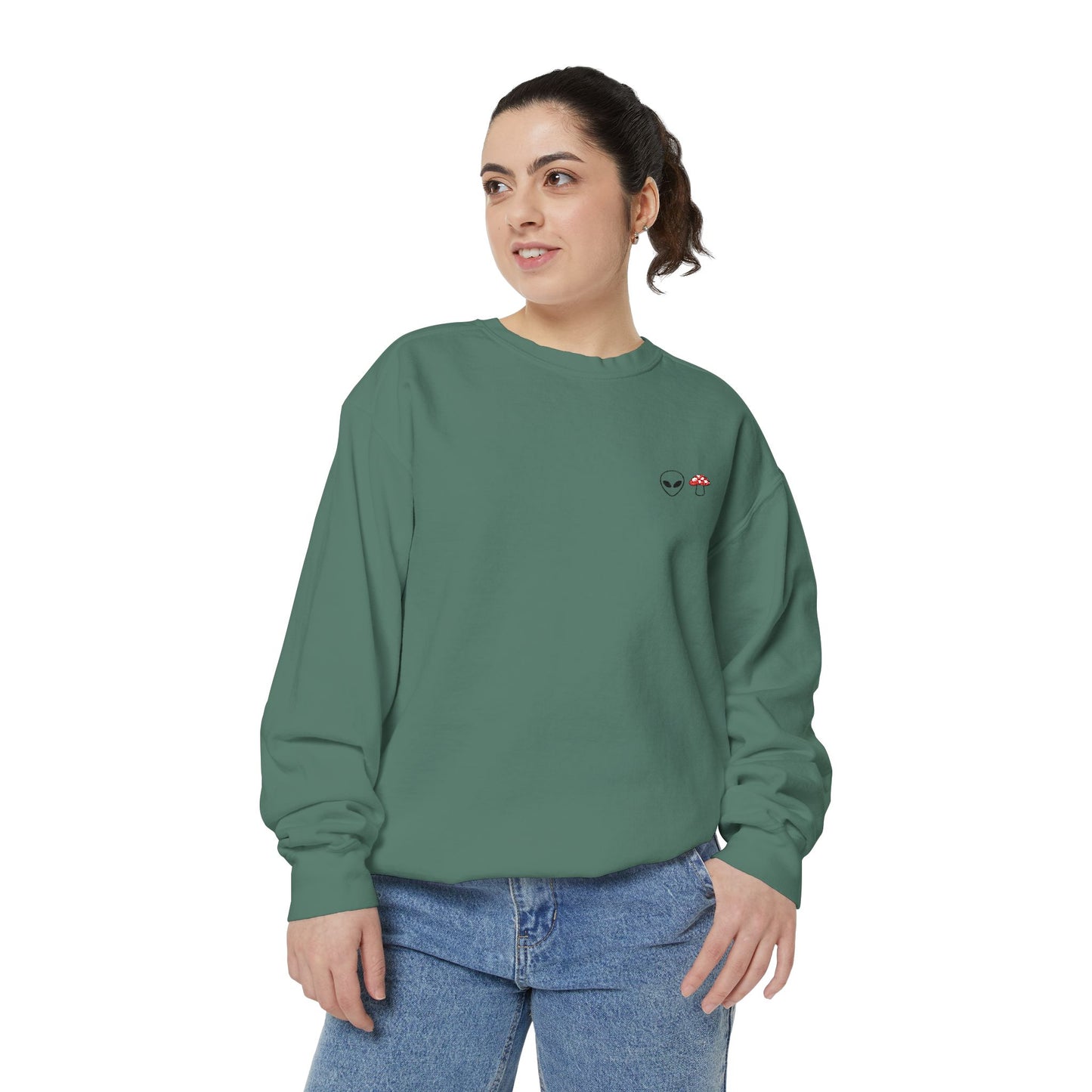 GnomeNebula™ Embroidered Alien & Mushroom Sweatshirt — Premium Minimal Streetwear