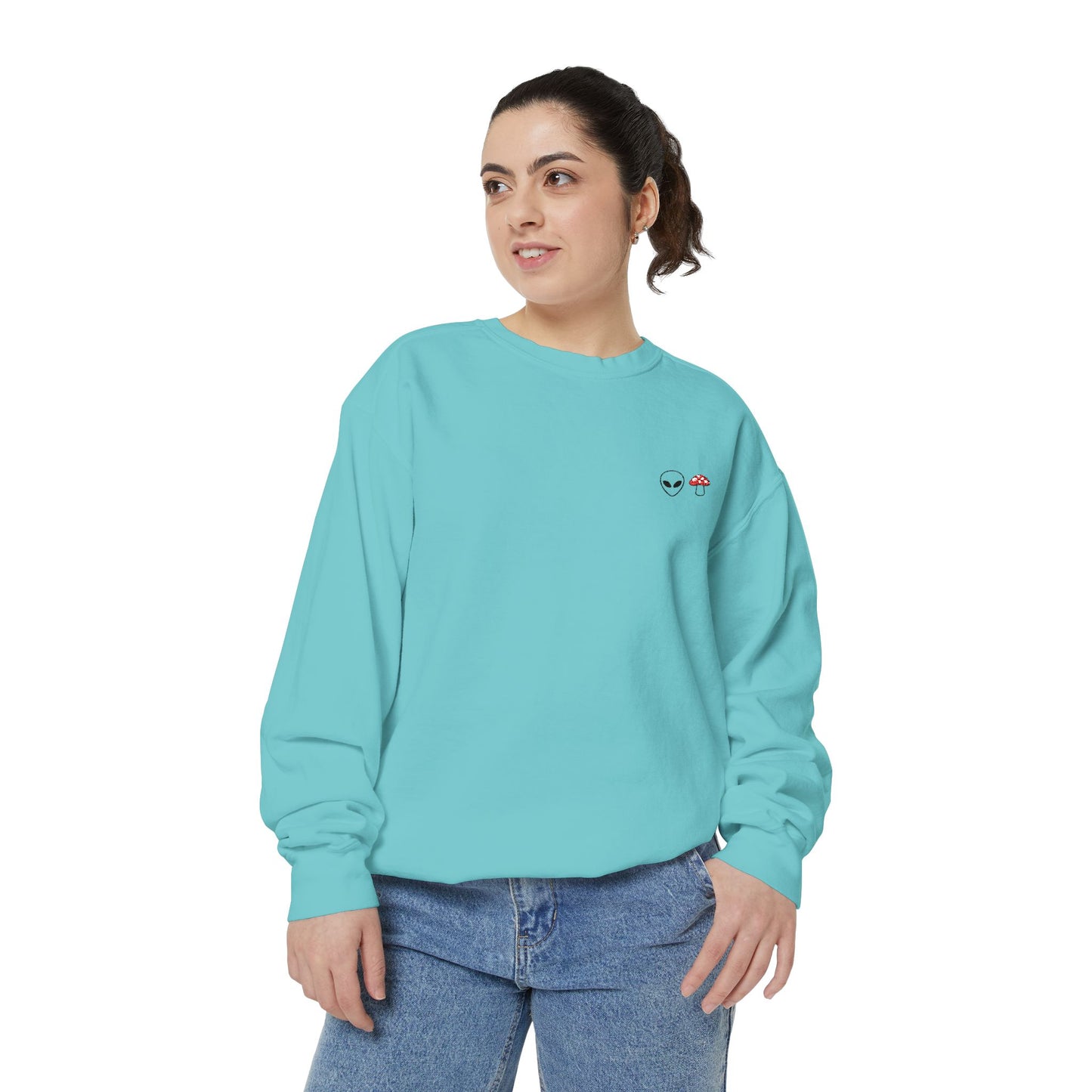 GnomeNebula™ Embroidered Alien & Mushroom Sweatshirt — Premium Minimal Streetwear