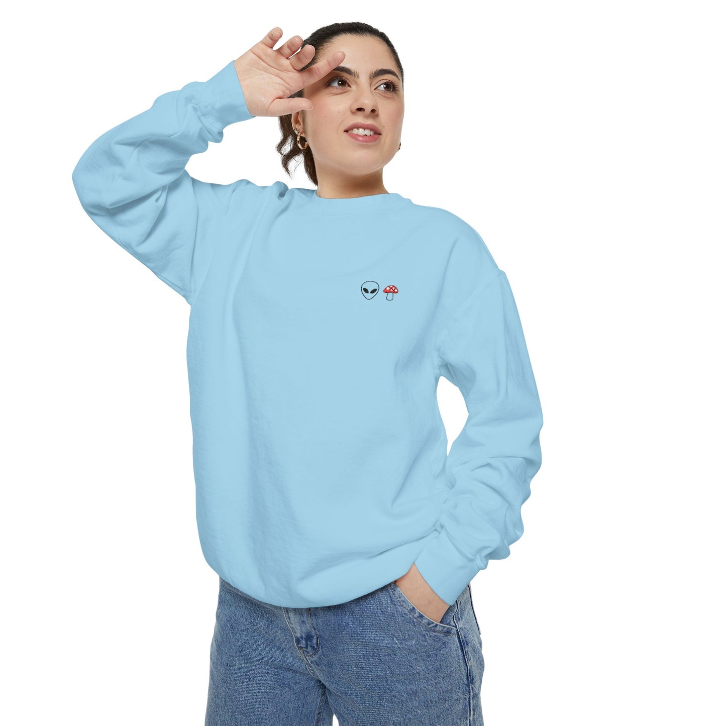 GnomeNebula™ Embroidered Alien & Mushroom Sweatshirt — Premium Minimal Streetwear