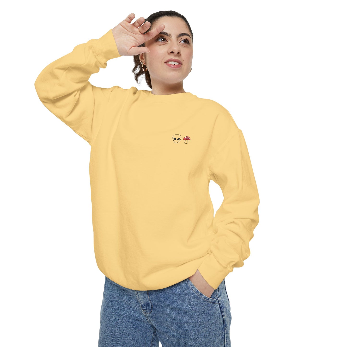 GnomeNebula™ Embroidered Alien & Mushroom Sweatshirt — Premium Minimal Streetwear