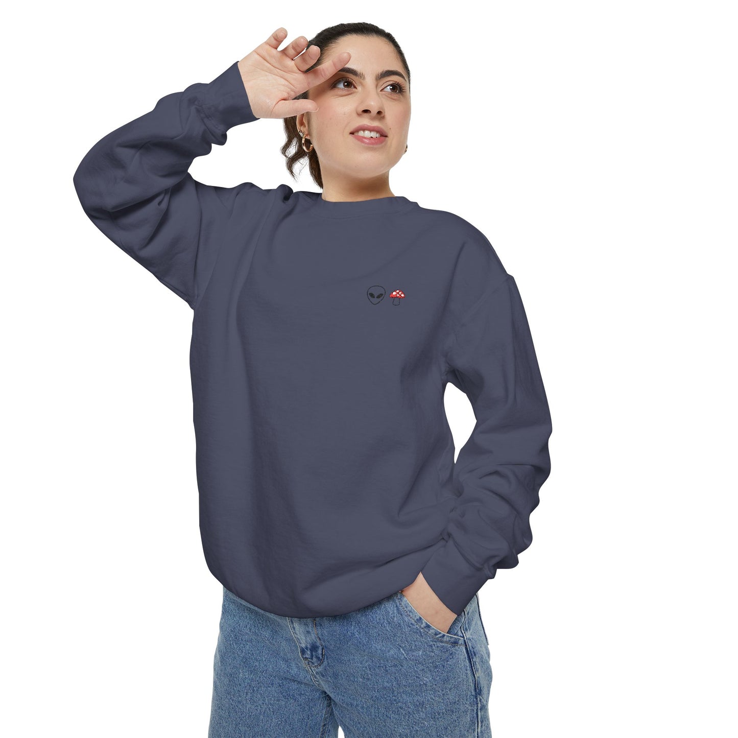 GnomeNebula™ Embroidered Alien & Mushroom Sweatshirt — Premium Minimal Streetwear