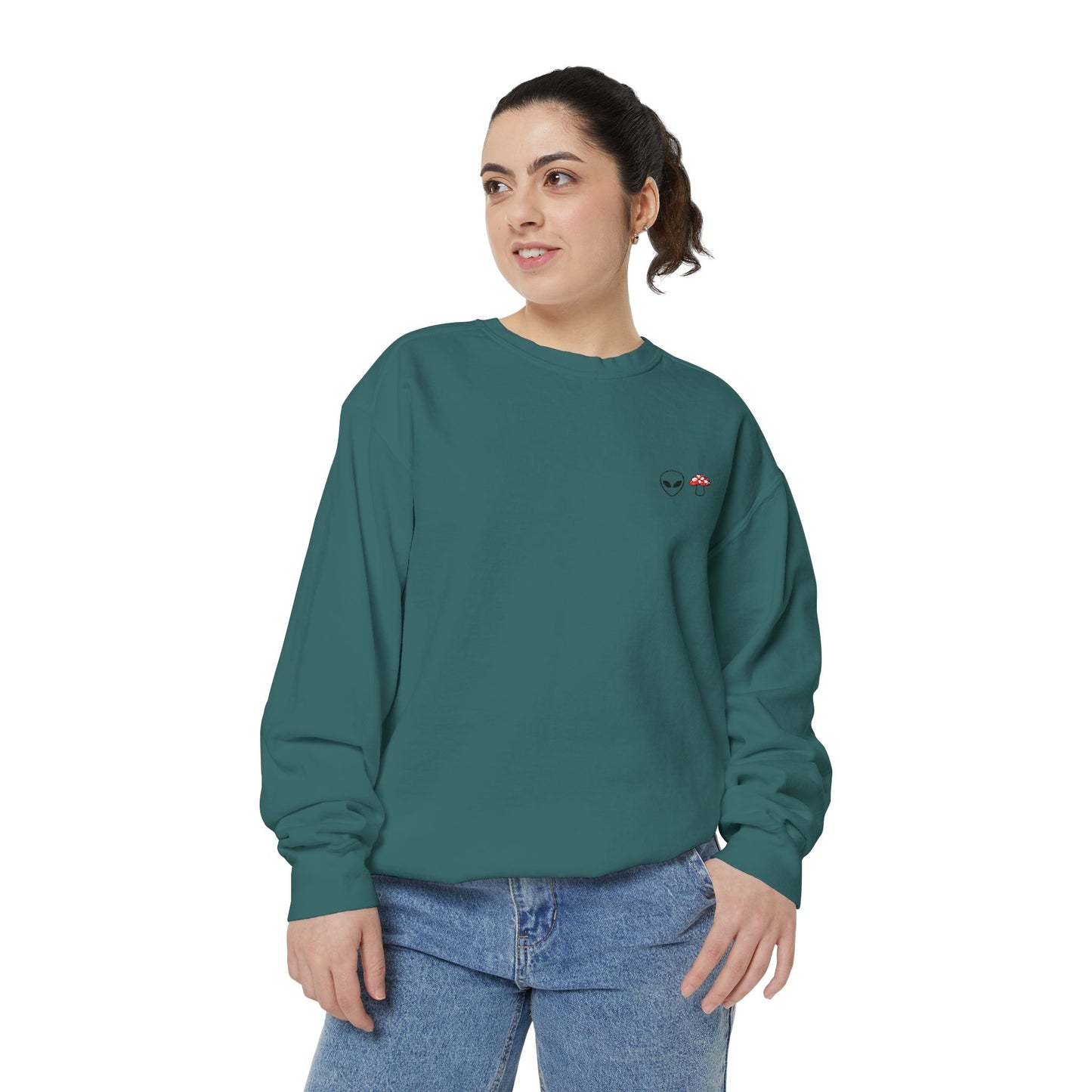 GnomeNebula™ Embroidered Alien & Mushroom Sweatshirt — Premium Minimal Streetwear