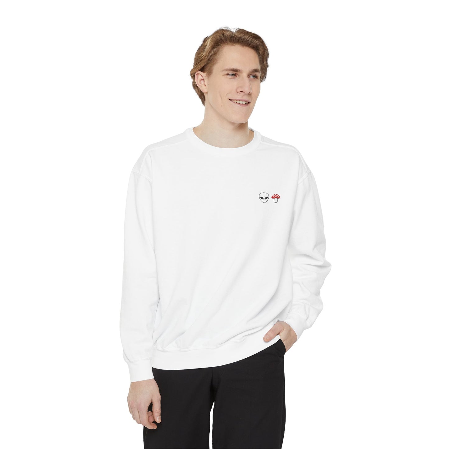 GnomeNebula™ Embroidered Alien & Mushroom Sweatshirt — Premium Minimal Streetwear