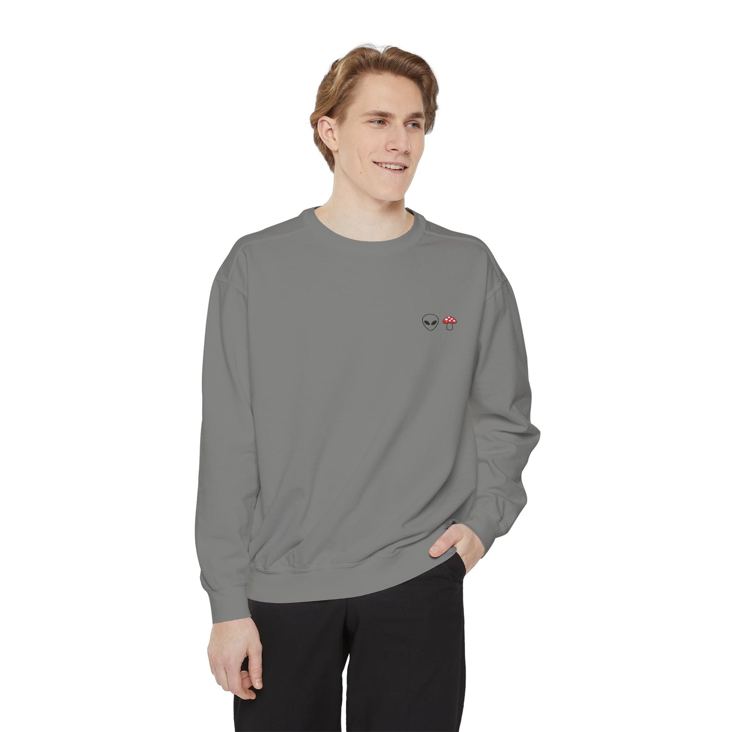 GnomeNebula™ Embroidered Alien & Mushroom Sweatshirt — Premium Minimal Streetwear