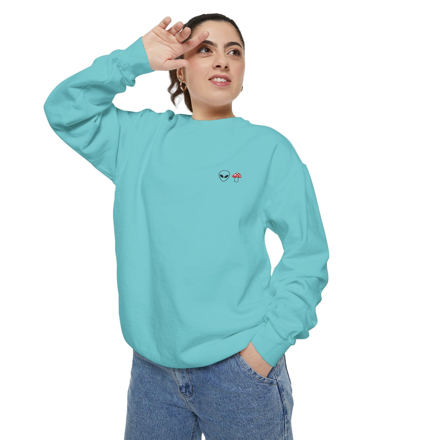 GnomeNebula™ Embroidered Alien & Mushroom Sweatshirt — Premium Minimal Streetwear