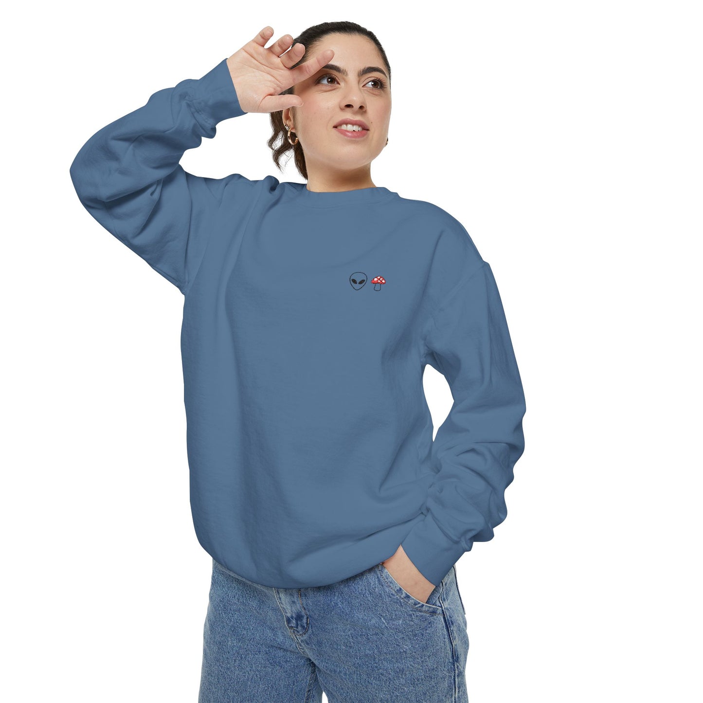 GnomeNebula™ Embroidered Alien & Mushroom Sweatshirt — Premium Minimal Streetwear