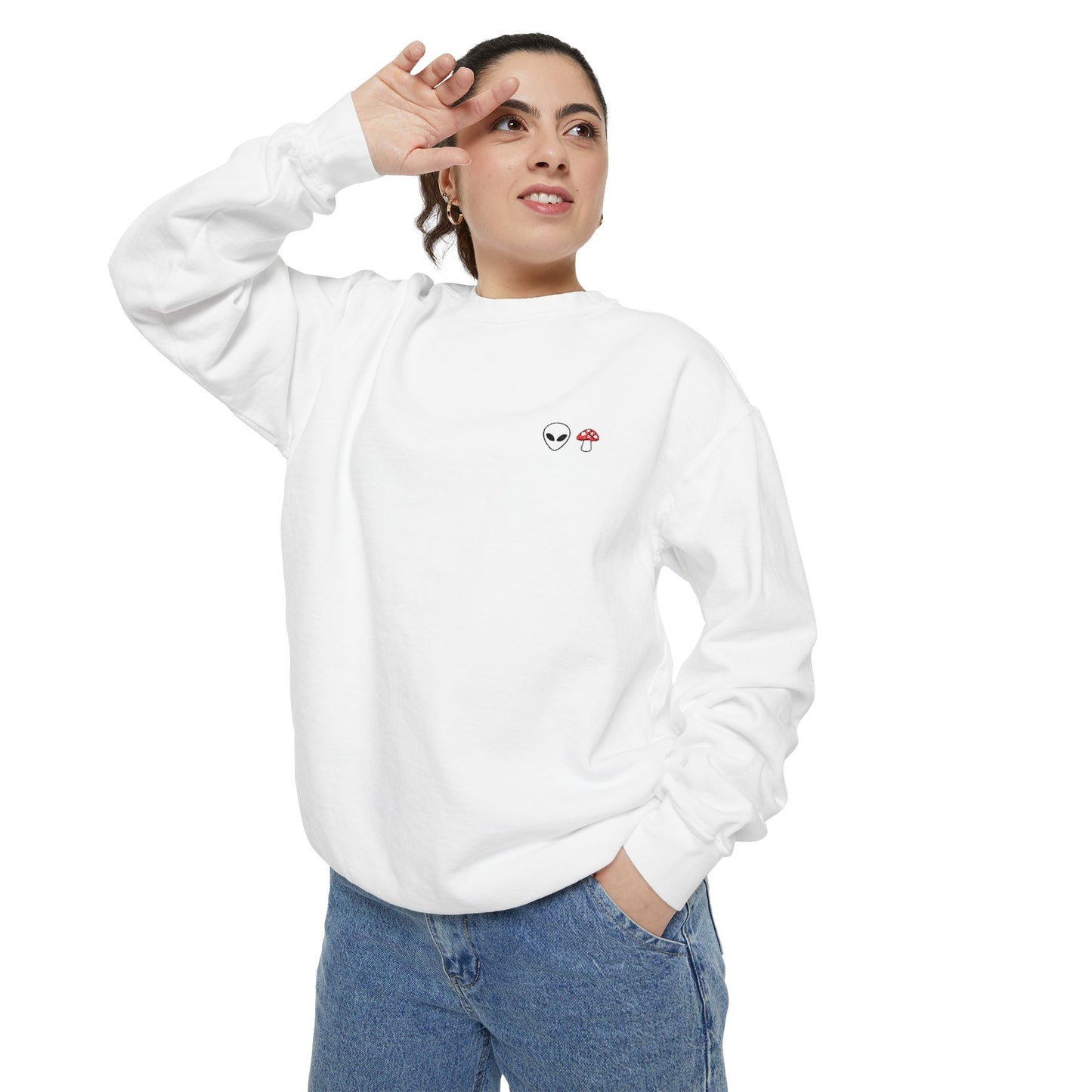 GnomeNebula™ Embroidered Alien & Mushroom Sweatshirt — Premium Minimal Streetwear