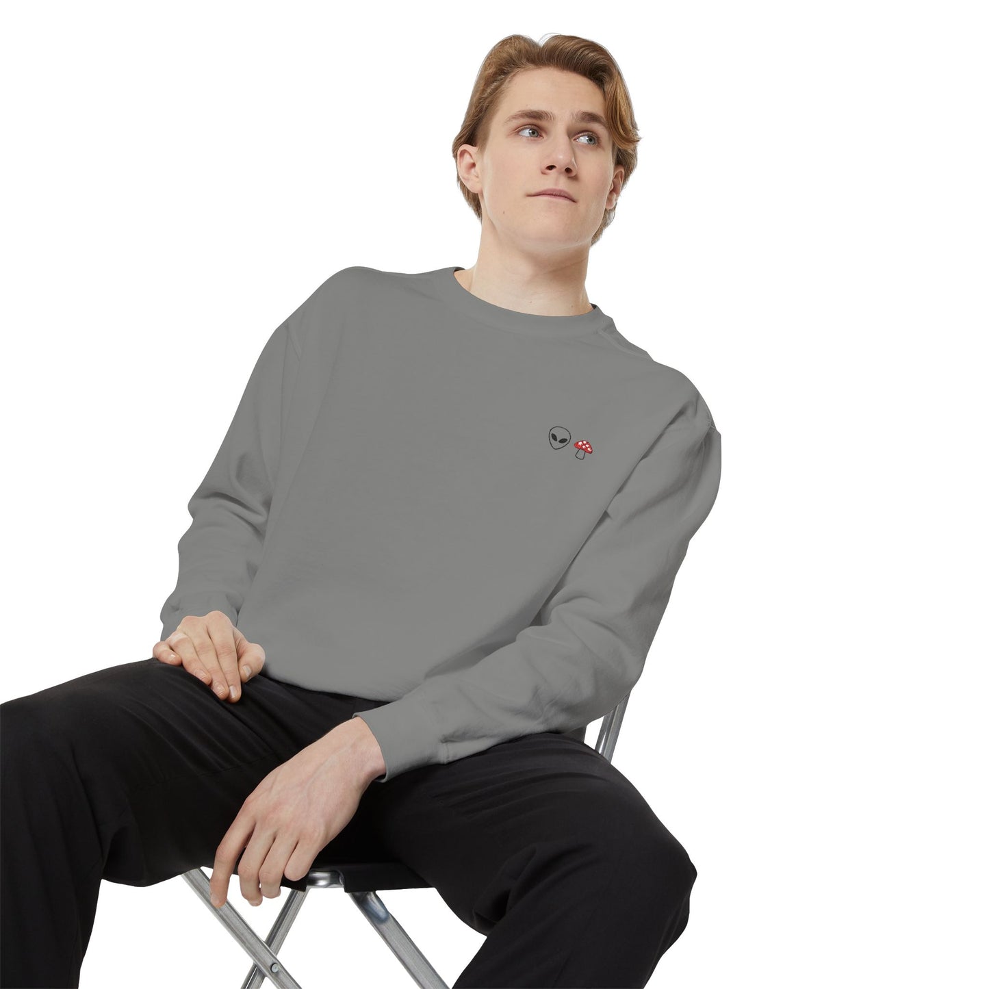 GnomeNebula™ Embroidered Alien & Mushroom Sweatshirt — Premium Minimal Streetwear