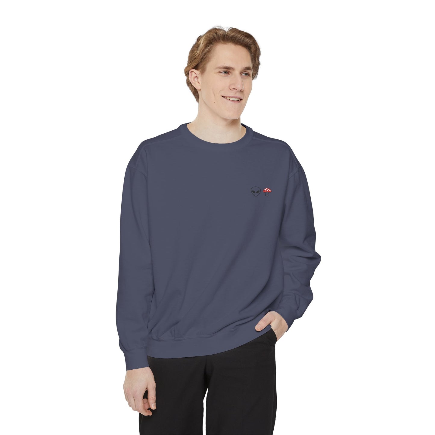 GnomeNebula™ Embroidered Alien & Mushroom Sweatshirt — Premium Minimal Streetwear