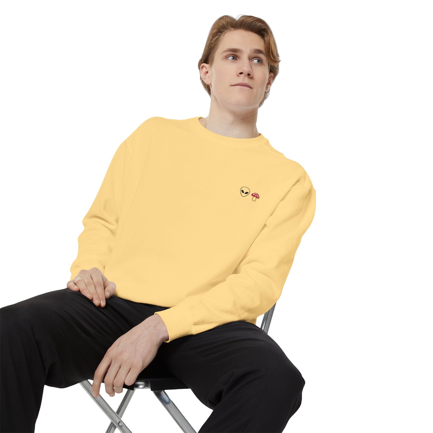 GnomeNebula™ Embroidered Alien & Mushroom Sweatshirt — Premium Minimal Streetwear