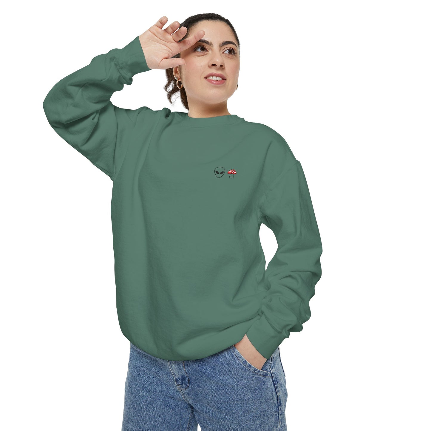 GnomeNebula™ Embroidered Alien & Mushroom Sweatshirt — Premium Minimal Streetwear