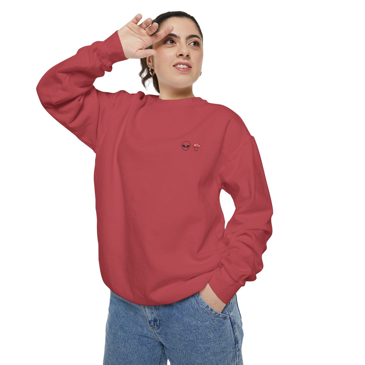 GnomeNebula™ Embroidered Alien & Mushroom Sweatshirt — Premium Minimal Streetwear