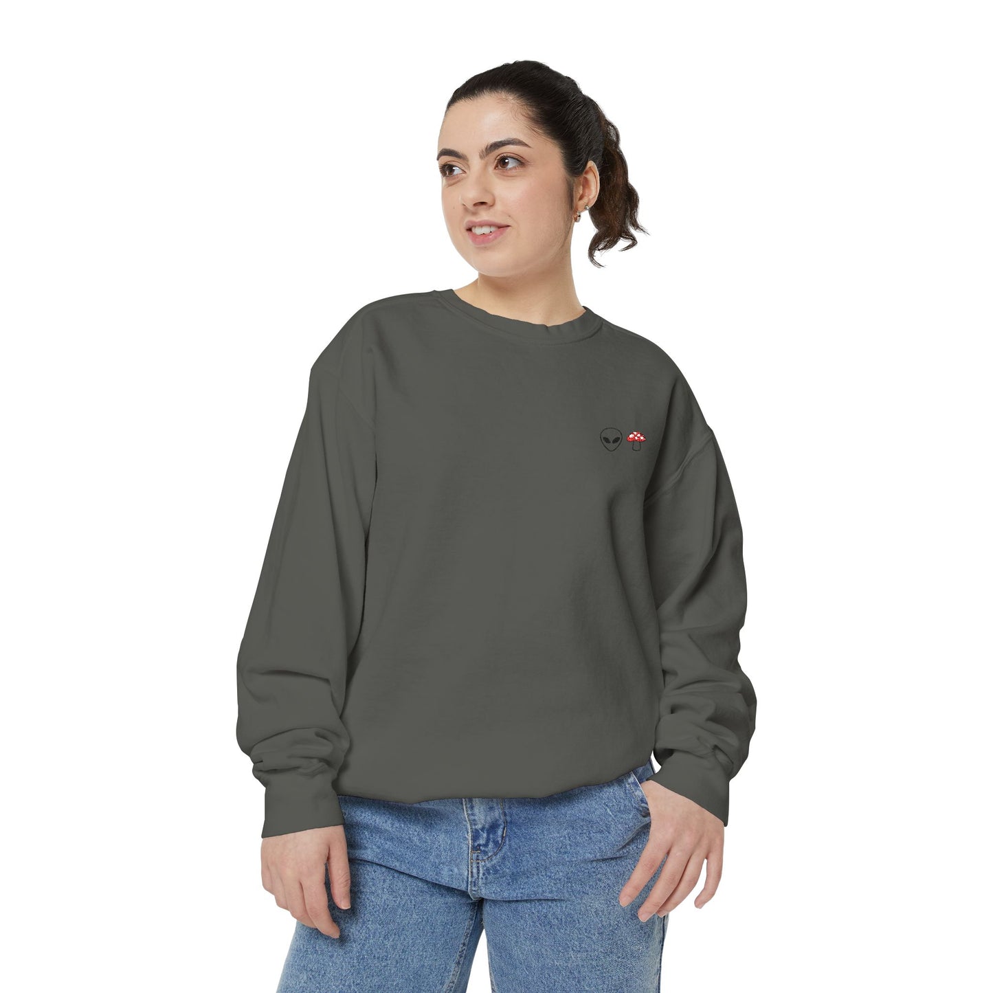 GnomeNebula™ Embroidered Alien & Mushroom Sweatshirt — Premium Minimal Streetwear