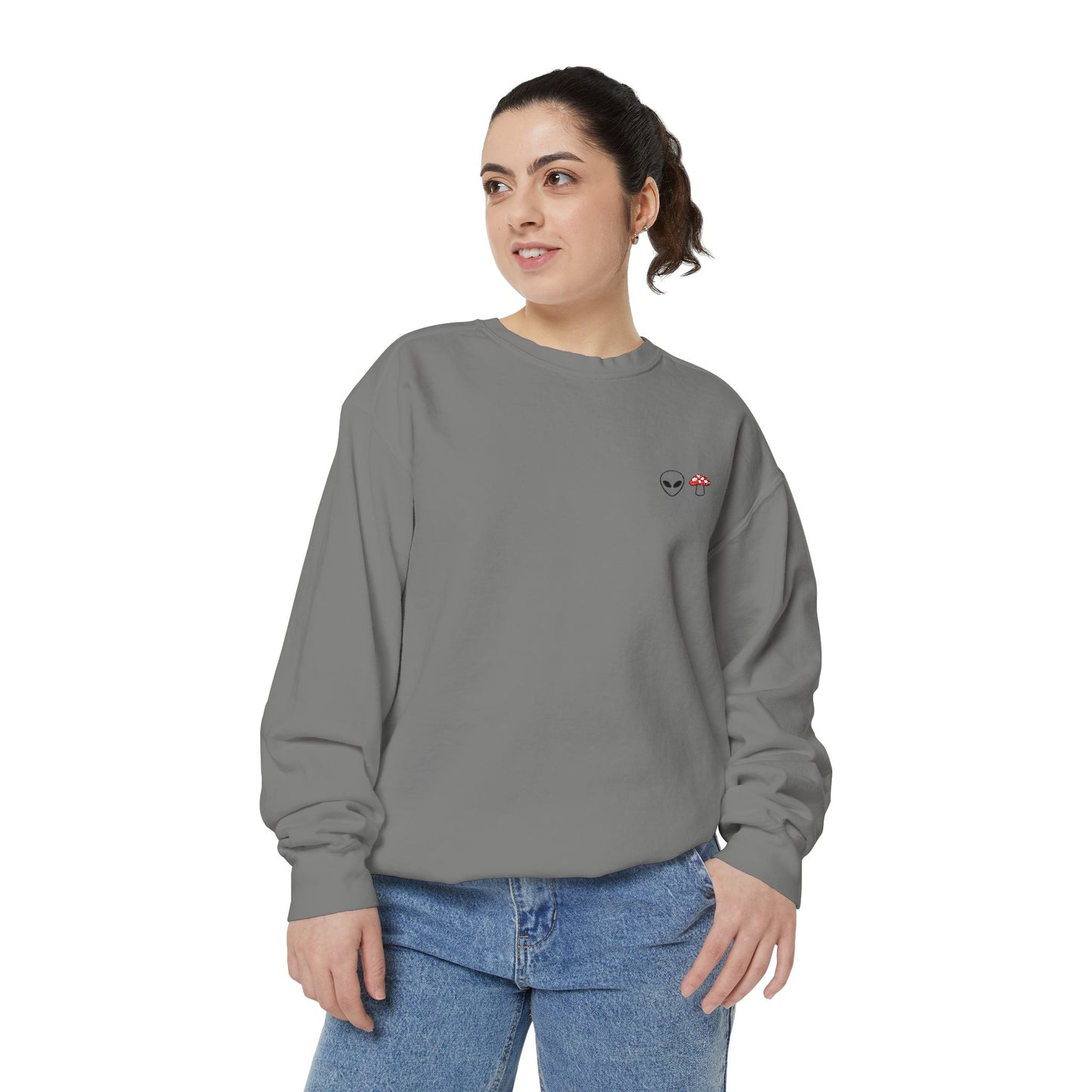 GnomeNebula™ Embroidered Alien & Mushroom Sweatshirt — Premium Minimal Streetwear
