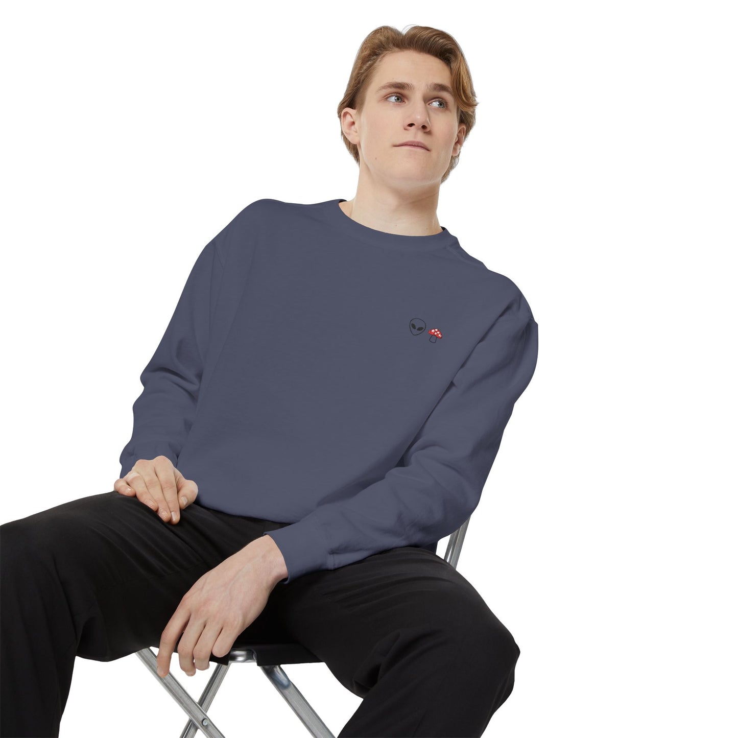 GnomeNebula™ Embroidered Alien & Mushroom Sweatshirt — Premium Minimal Streetwear