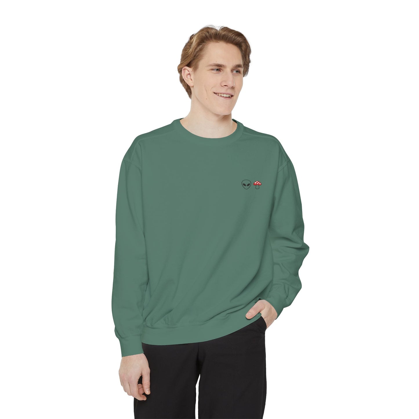 GnomeNebula™ Embroidered Alien & Mushroom Sweatshirt — Premium Minimal Streetwear