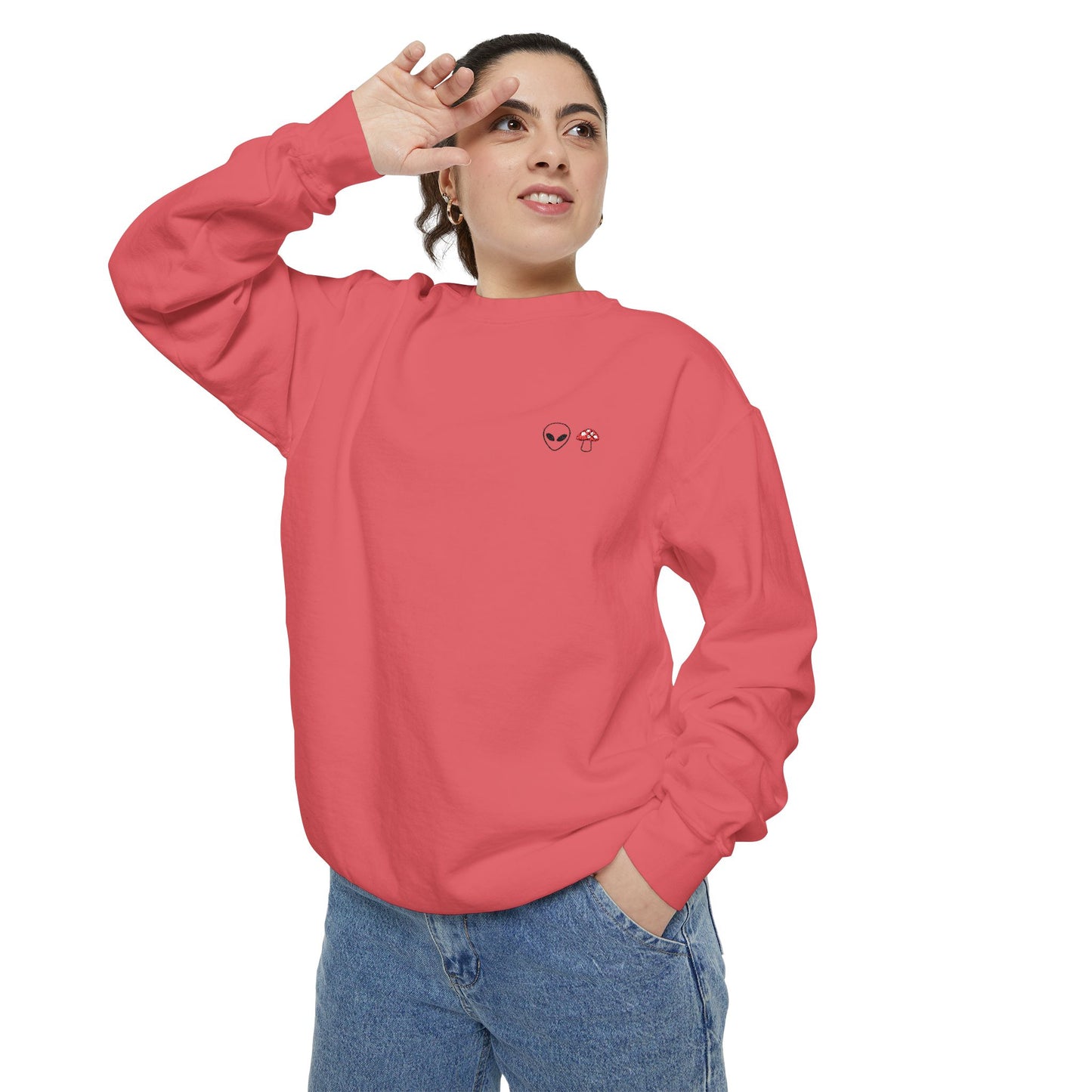 GnomeNebula™ Embroidered Alien & Mushroom Sweatshirt — Premium Minimal Streetwear