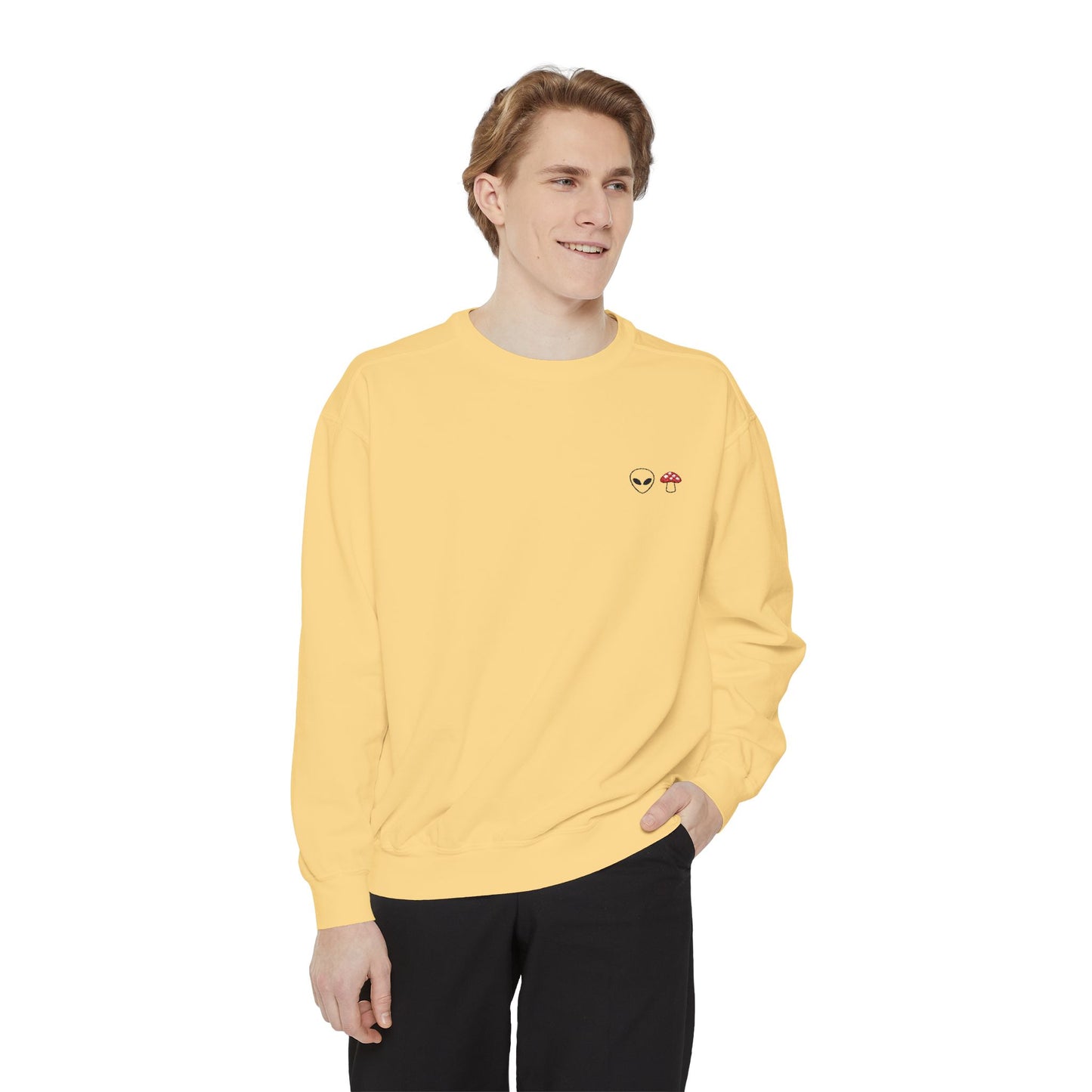 GnomeNebula™ Embroidered Alien & Mushroom Sweatshirt — Premium Minimal Streetwear