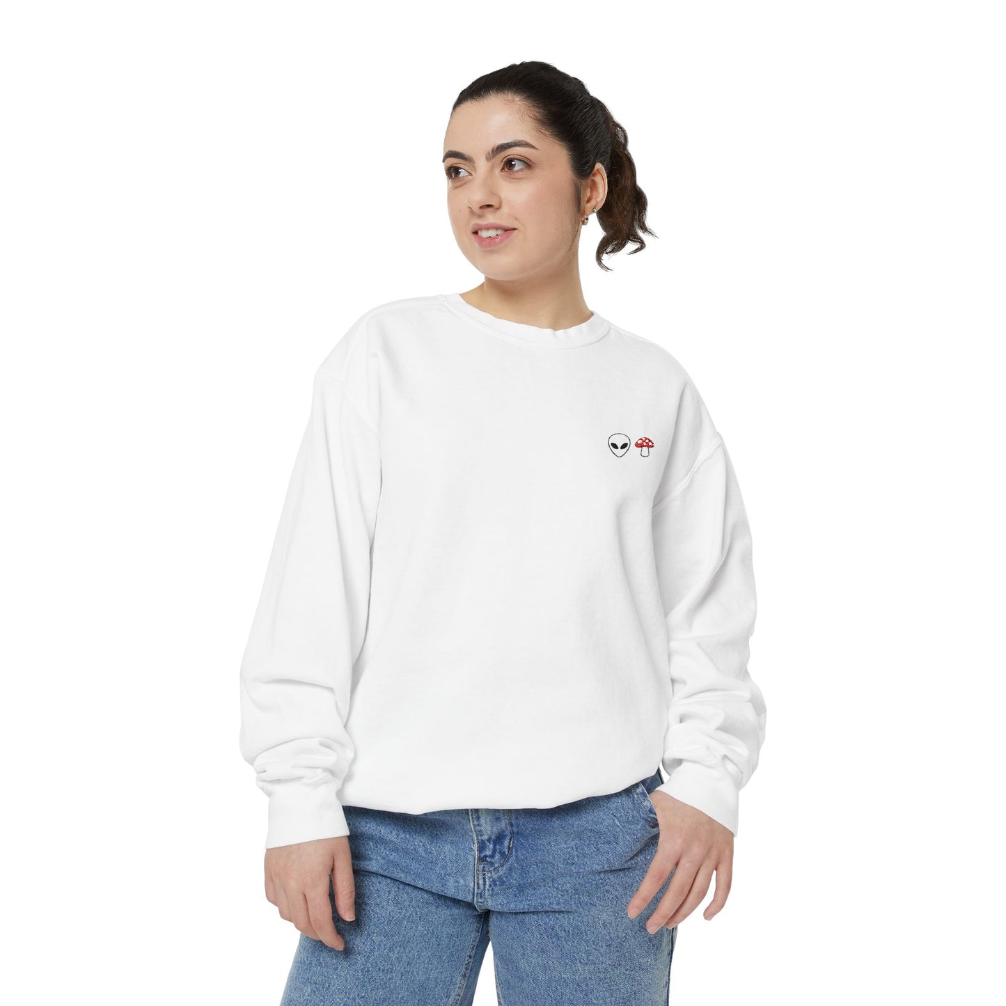 GnomeNebula™ Embroidered Alien & Mushroom Sweatshirt — Premium Minimal Streetwear