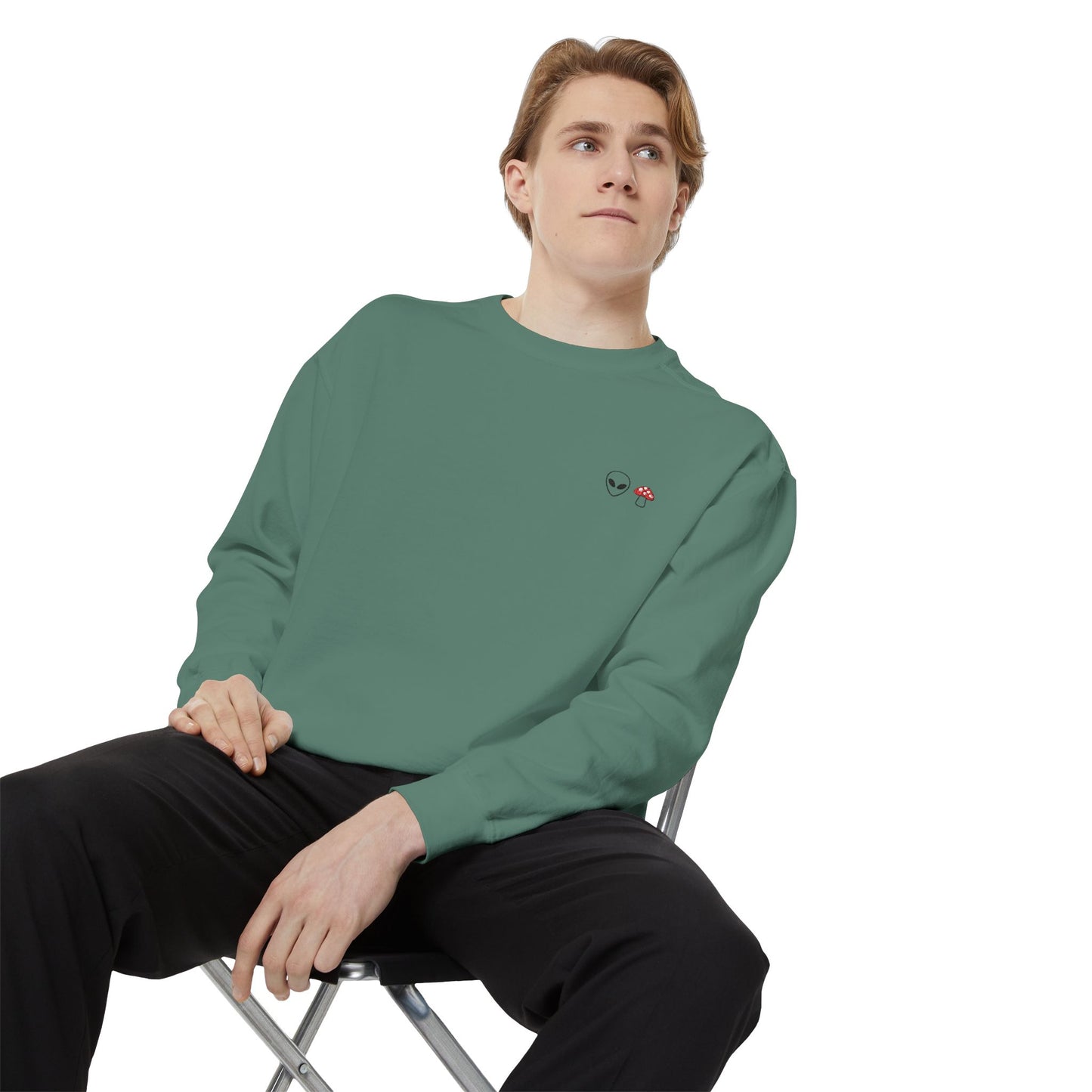 GnomeNebula™ Embroidered Alien & Mushroom Sweatshirt — Premium Minimal Streetwear