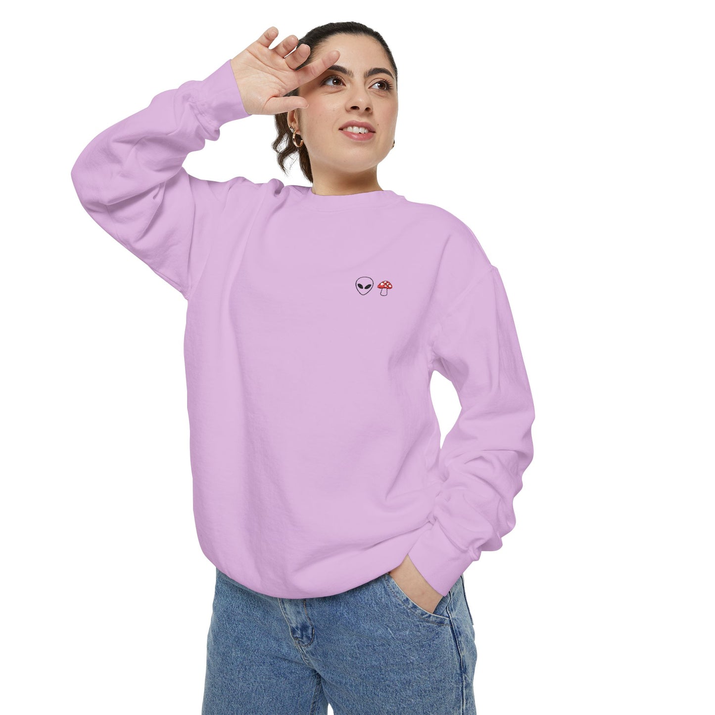 GnomeNebula™ Embroidered Alien & Mushroom Sweatshirt — Premium Minimal Streetwear